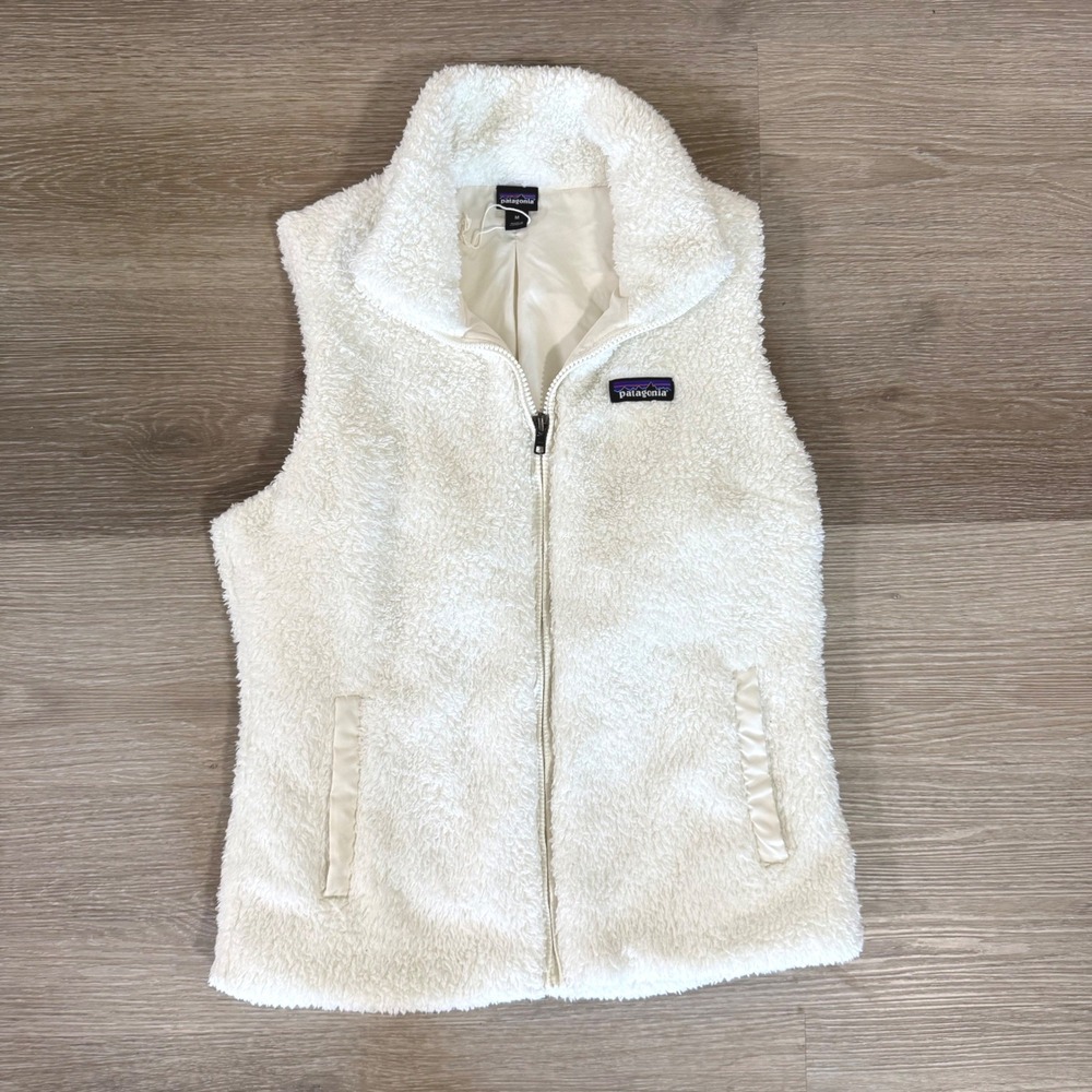 Patagonia Los Gatos Vest Women Medium White Fleece Full Zip 25216 FA23
